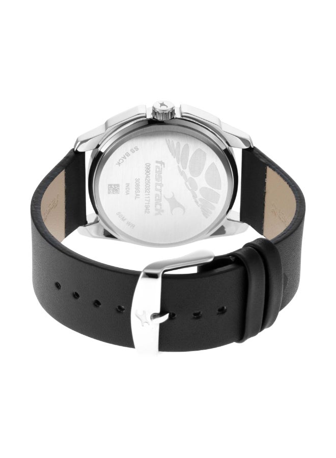 fastrack ساعة فاست تراك للرجال، حركة كوارتز، شاشة تناظرية، حزام جلدي أسود-NR3089SL15، فضي، حزام - Image 4