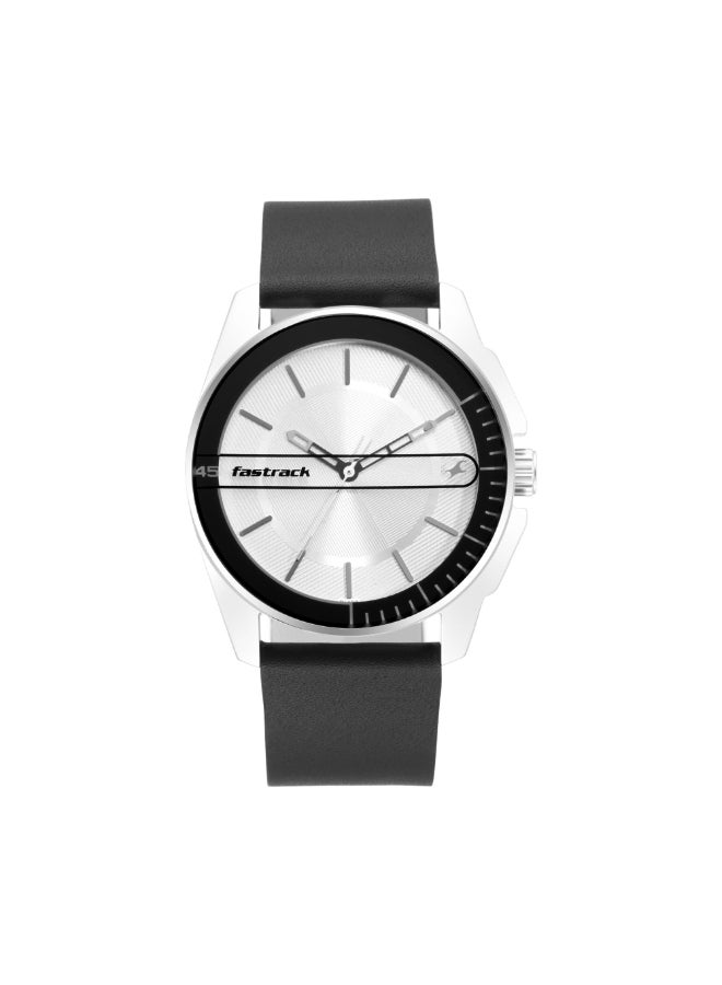 fastrack ساعة فاست تراك للرجال، حركة كوارتز، شاشة تناظرية، حزام جلدي أسود-NR3089SL15، فضي، حزام - Image 1