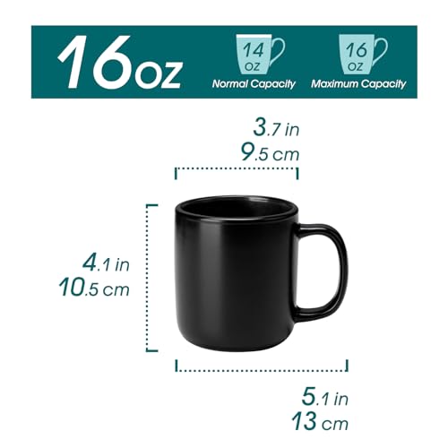 vancasso Stoneware Coffee Mugs Set 16 oz Ceramic Coffee Cups for Americano Hot Tea Iced Coffee Cold Brew Cocoa Milk Mugs Set of 6 Dishwasher Microwave Safe Matte Black - Image 3