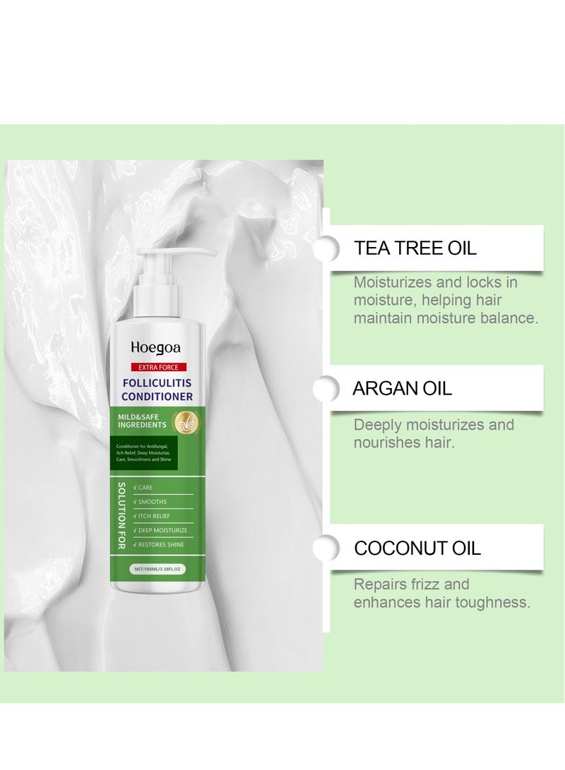 Folliculitis Antibacterial Itch Relief Conditioner: Tea Tree Oil  Moroccan Argan Oil - Deep Hydration  Repair - Nourishes, Smooths, Restores Shine - Safe for Dry or Damaged Hair 100ml - Image 4