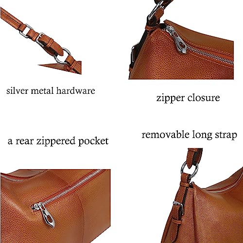 HESHE Leather Purses and Handbags Hobo Shoulder Bags Tote Bag Crossbody Purse Ladies Designer Satchel Bags (Sorrel) - Image 5