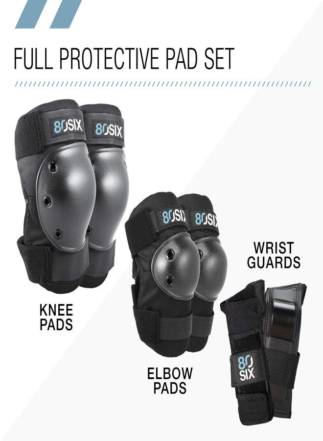 80Six Pad Set with Wristguards, Elbow Pads, and Knee Pads for Kids, Black, Small/Medium-Ages 8+ - Image 2
