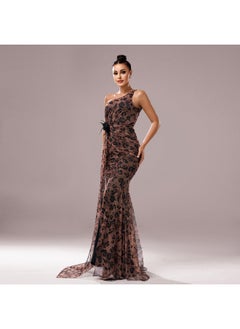 Madam Uniq One-Shoulder Asymmetrical Neck Bodycon Fishtail Evening Dress with Slit for Parties  - Image 5