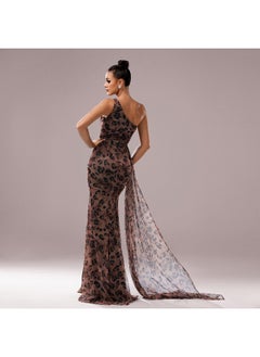 Madam Uniq One-Shoulder Asymmetrical Neck Bodycon Fishtail Evening Dress with Slit for Parties  - Image 2