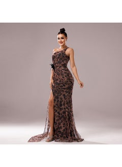 Madam Uniq One-Shoulder Asymmetrical Neck Bodycon Fishtail Evening Dress with Slit for Parties  - Image 3