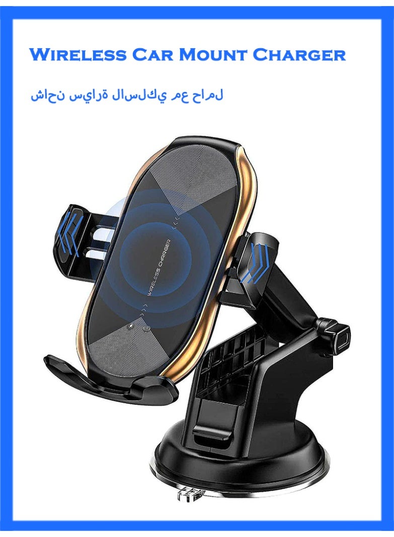 حامل شاحن سيارة لاسلكي، مشبك تلقائي Qi 10 واط 7.5 واط شحن سريع، حامل هاتف للسيارة متوافق مع فتحة التهوية، متوافق مع iPhone 11/11 Pro/11 Pro Max/XS Max/XS/X/8/8 (ذهب) - Image 1