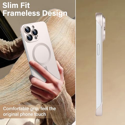 Omio Magnetic Slim Case for iPhone 16 Pro Max Compatible with MagSafe, Matte PC Ultra-Thin Bumper Frameless Borderless Minimalist Design with Camera Lens Protector for Men Women, Desert Titanium - Image 2