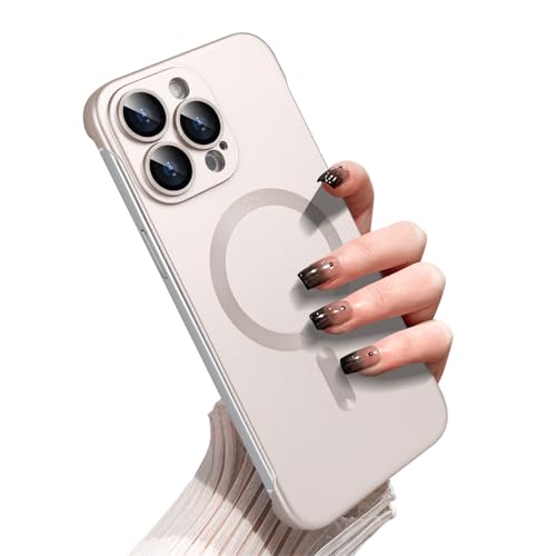 Omio Magnetic Slim Case for iPhone 16 Pro Max Compatible with MagSafe, Matte PC Ultra-Thin Bumper Frameless Borderless Minimalist Design with Camera Lens Protector for Men Women, Desert Titanium - Image 1