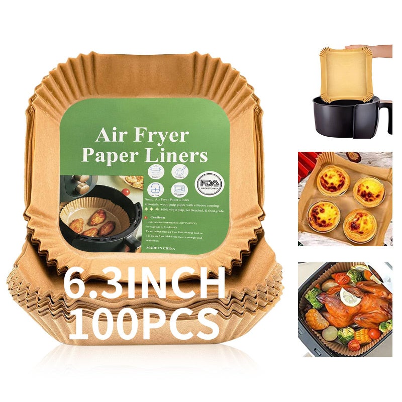 Air Fryer Liners Disposable Square 100PCS 63 INCH Airfryer Liners Natural Nonstick Parchment Paper for Air Fryer Oilproof Waterproof Paper liners for air fryer Steamer Baking Microwave Etc
