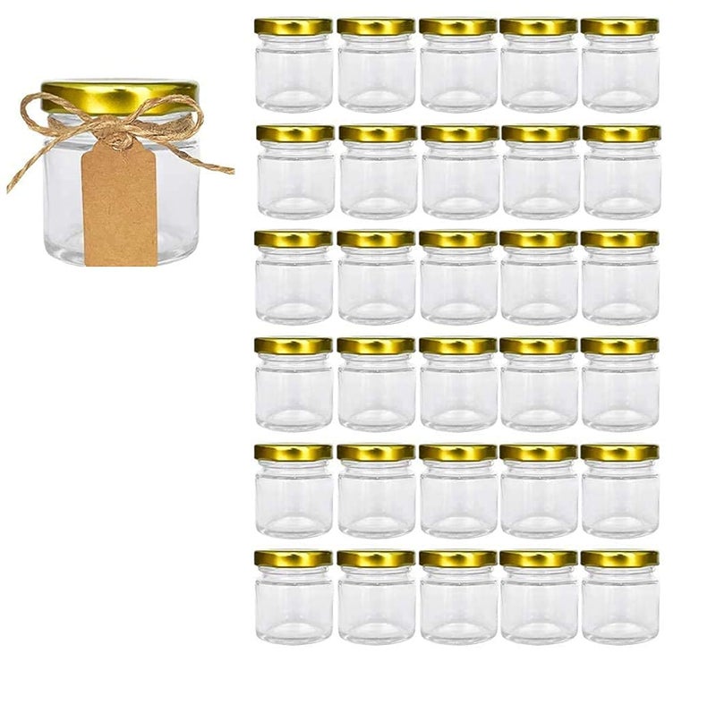 Ezalla Small Glass Jars for Candle Making with lid 50 ml Clear Round Shape Golden Airtight Metal Lid Empty Mini Glass Jars Mini Mason Jars for Gifts Wedding Spice Jars Party Favors 12 - Image 1