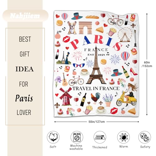 Nahjiiem Paris Travel Souvenir Gifts Throw Blanket, France Travel Essentials Must Haves, Paris City Themed Souvenirs for Traveller, France Travel Favors Soft Blanket 50 * 60in - Image 2