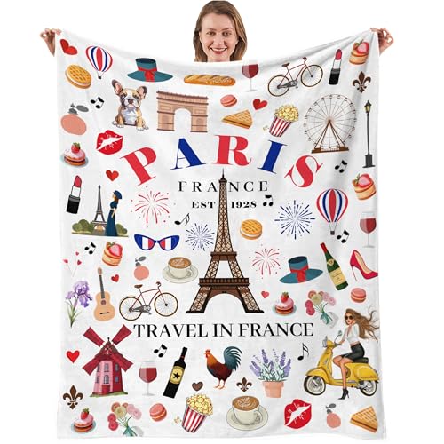 Nahjiiem Paris Travel Souvenir Gifts Throw Blanket, France Travel Essentials Must Haves, Paris City Themed Souvenirs for Traveller, France Travel Favors Soft Blanket 50 * 60in - Image 1