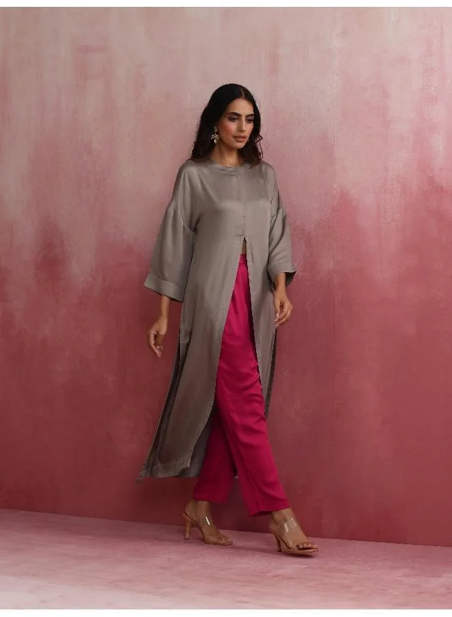 trueBrowns Grey High Slit Modal Kurta Set