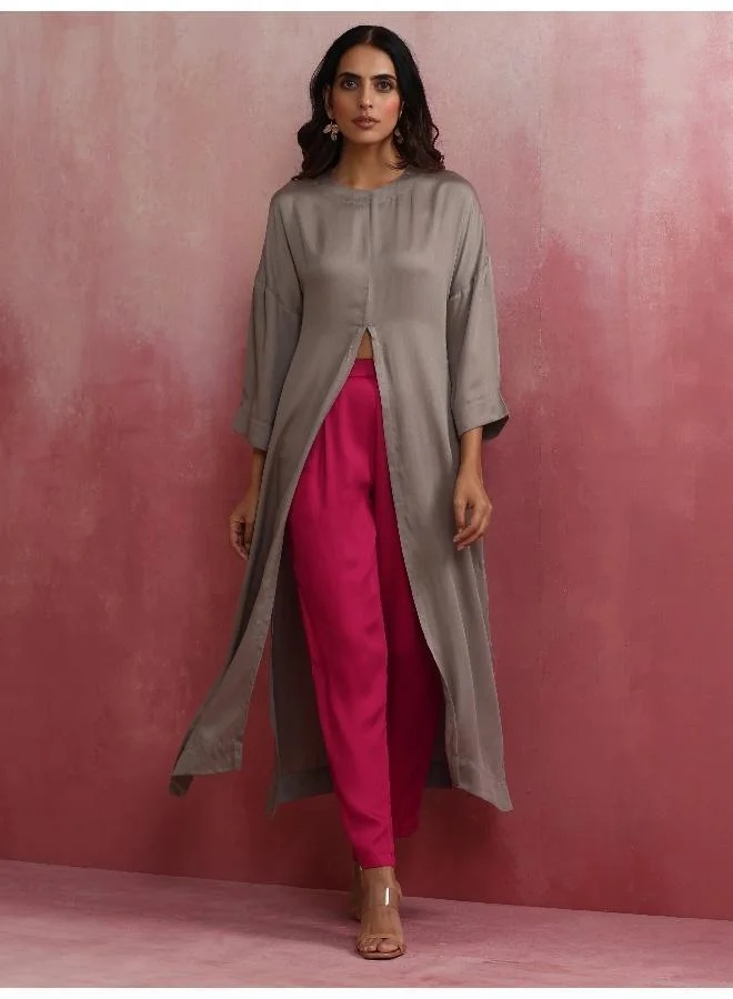 trueBrowns Grey High Slit Modal Kurta Set
