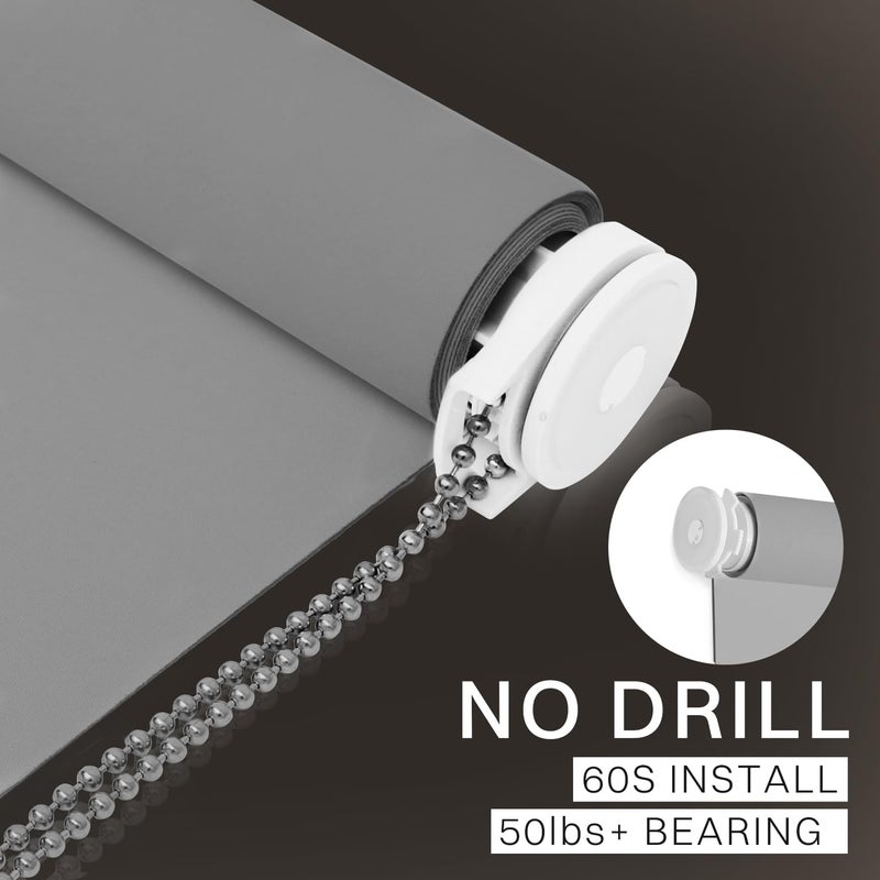 Hidpriva No Drill No Tools 100% Blackout Roller Shade | UV Protection | Easy-Care Fabric | Roller Blind for Windows & Doors | Pull Down Window Shade - Grey (20" W x 75" H) - Image 3