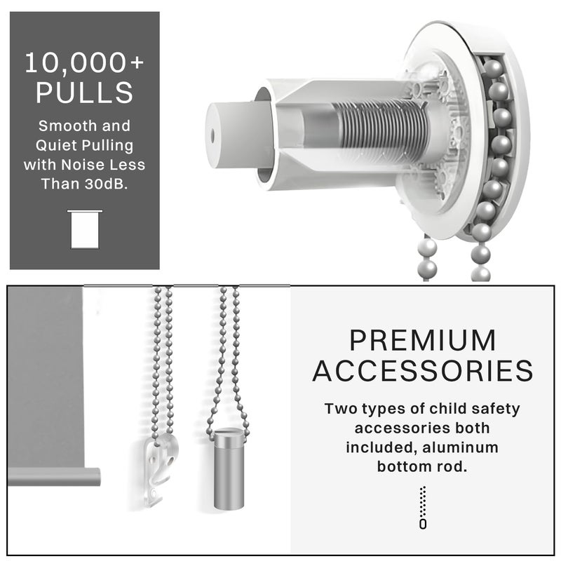 Hidpriva No Drill No Tools 100% Blackout Roller Shade | UV Protection | Easy-Care Fabric | Roller Blind for Windows & Doors | Pull Down Window Shade - Grey (20" W x 75" H) - Image 5