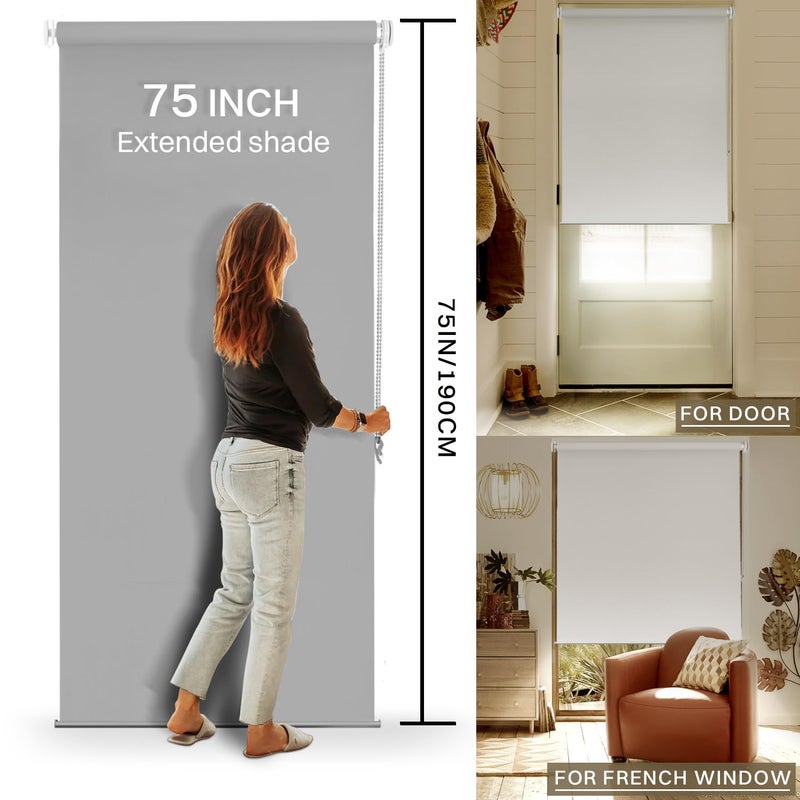 Hidpriva No Drill No Tools 100% Blackout Roller Shade | UV Protection | Easy-Care Fabric | Roller Blind for Windows & Doors | Pull Down Window Shade - Grey (20" W x 75" H) - Image 2