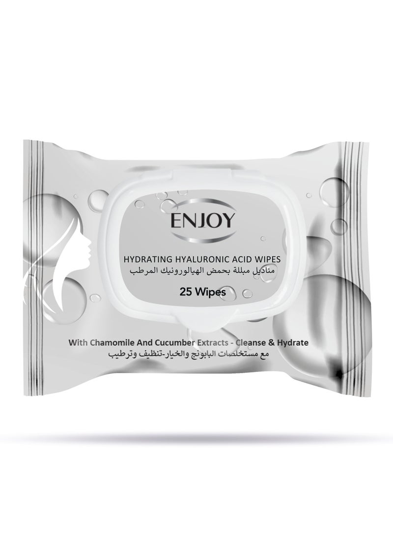 ENJOY Hydrating Hyaluronic Acid Facial Wipes - 25 Count - With Chamomile & Cucumber Extracts - Cleanse, Nourish & Deeply Hydrate - For Radiant Skin