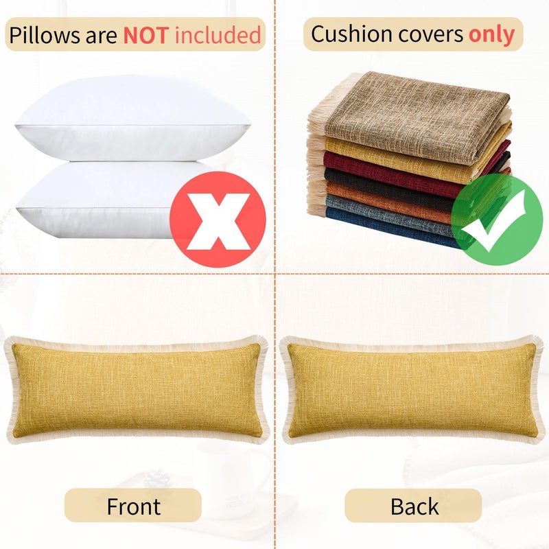 KWLET Boho Accent Pillowcase 14×36 Decorative Lumbar Throw Pillow Cover Farmhouse Cushion for Couch Sofa Bedroom Living Home Décor Mustard Yellow - Image 5