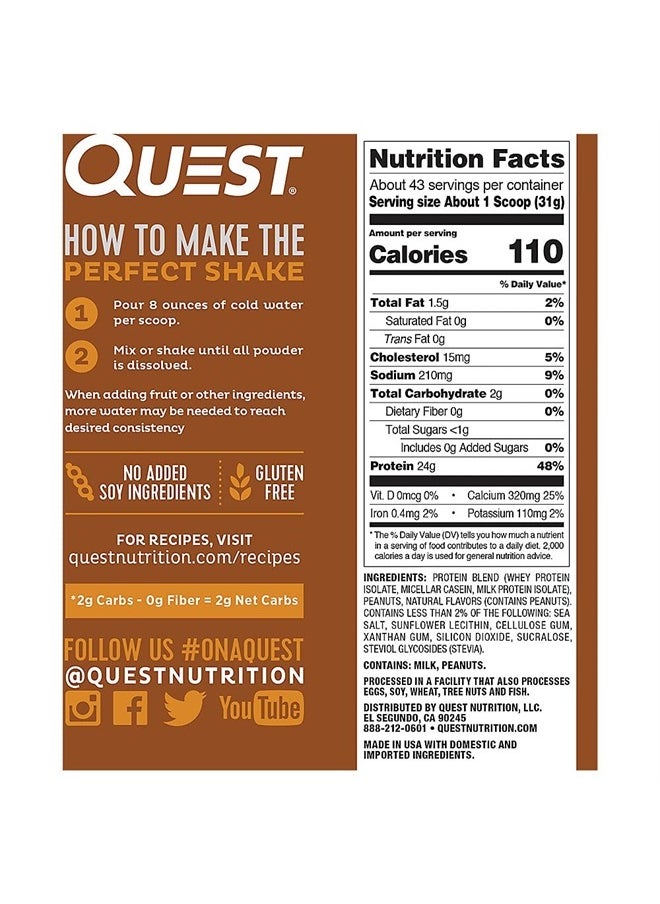 Peanut Butter Protein Powder, 23g Protein, 1g Sugar, Low Carb, Gluten Free, 3 Pound, 43 Servings