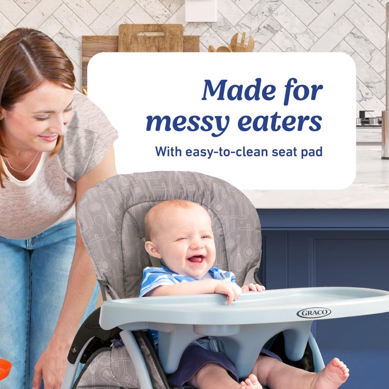 Graco Slim Snacker High Chair, Ultra Slim, Fast-Folding, Multiple Recline Positions, Comfortable Feeding, Whisk - Image 3