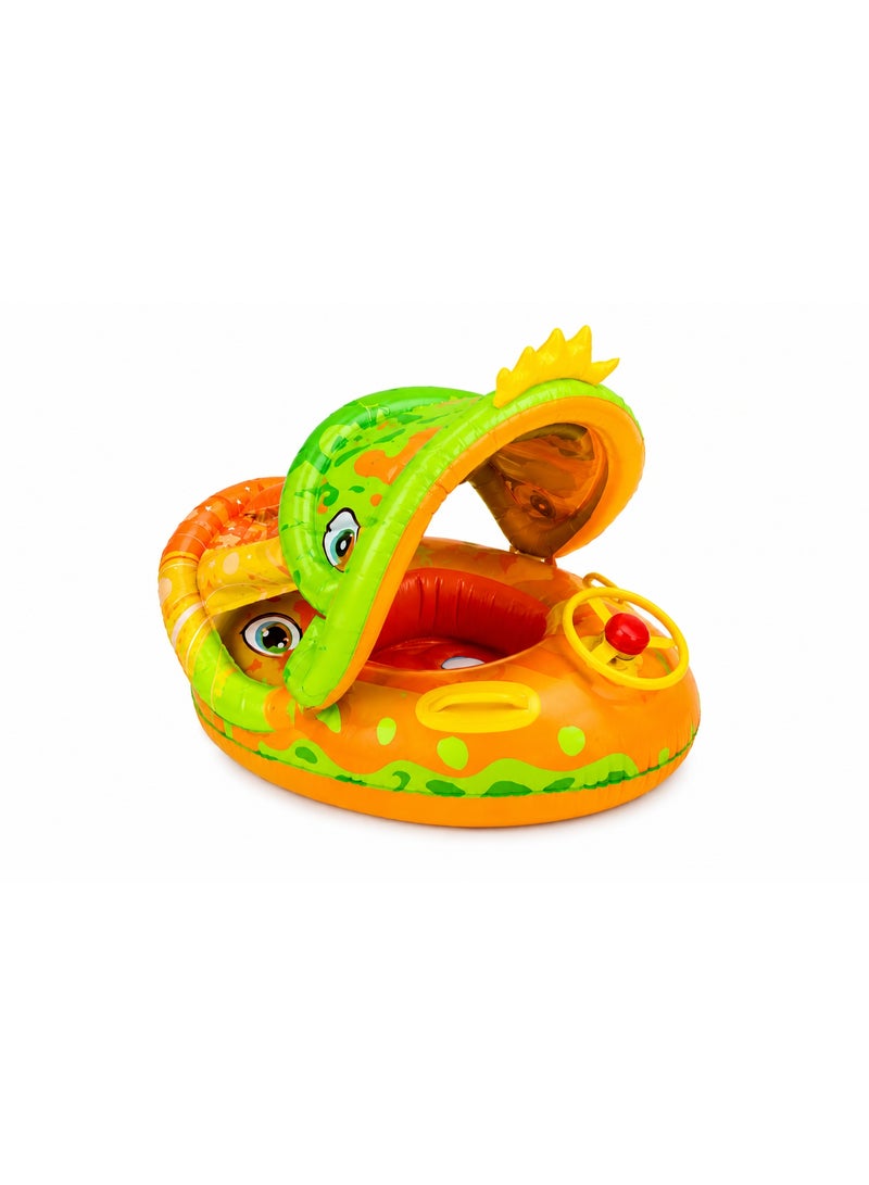 Orange Dinosaur Kids Inflatable Swim Float With Canopy And Steering Wheel For Pool And Beach 90Cm Ages 2 To 6 Years - Image 3