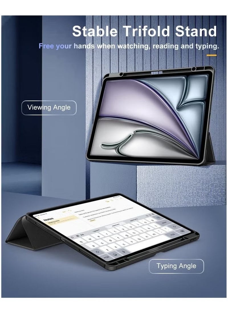 دوسالا حافظة واقية لجهاز iPad Air مقاس 13 بوصة (M3/M2، 2025/2024) – غلاف رفيع مع حافظة قلم، وظيفة الاستيقاظ/النوم التلقائي، إغلاق مغناطيسي وظهر شفاف – خفيفة الوزن، مضادة للصدمات، ومقاومة للخدش – تصميم أسود فاخر - Image 3