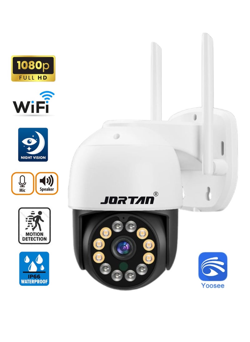 جورتان كاميرا Jortan 4MP 1080p للأمن الداخلي والخارجي واي فاي، رؤية ليلية ملونة كاملة، التحدث في اتجاهين، كشف الحركة، تتبع الحركة، IP66 مقاوم للماء والغبار، تحكم PTZ 