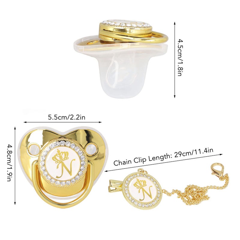 GLOGLOW Personalized Golden Letter Baby Pacifier with Clips, Anti-Dust Cover, Letter N Design for Newborn Photography, Baby Shower - Image 5