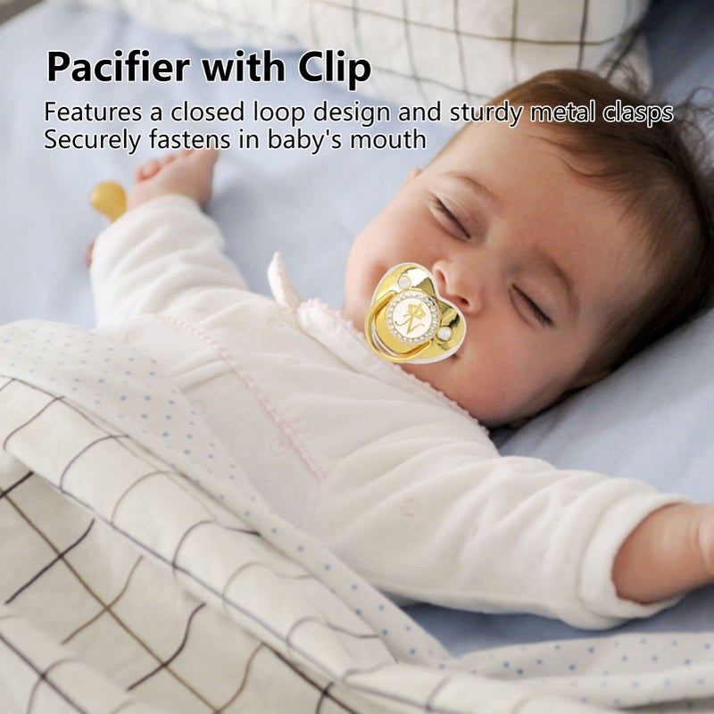 GLOGLOW Personalized Golden Letter Baby Pacifier with Clips, Anti-Dust Cover, Letter N Design for Newborn Photography, Baby Shower - Image 2