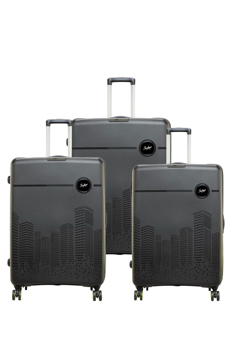 Skybags Polypropylene (Pp) Set of 3 (Small, Medium & Large) Hardshell Suitcase (57+67+79 Cm) | Luggage with 8 Spinner Wheel,TSA Lock,3D Print with Spacious Interior Luggage (Black, Set of 3) - Image 1