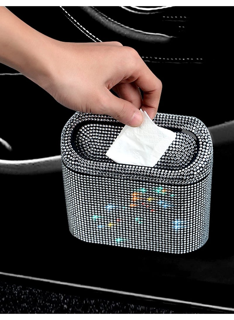 Kimaya Car Trash Can with Lid, Mini Bling Crystal Hanging Auto Garbage Can Vehicle Plastic Trash Bin Dustbin Organizer Container for Auto Cars Office Viral Tik Tok Trash Can, Black - Image 1