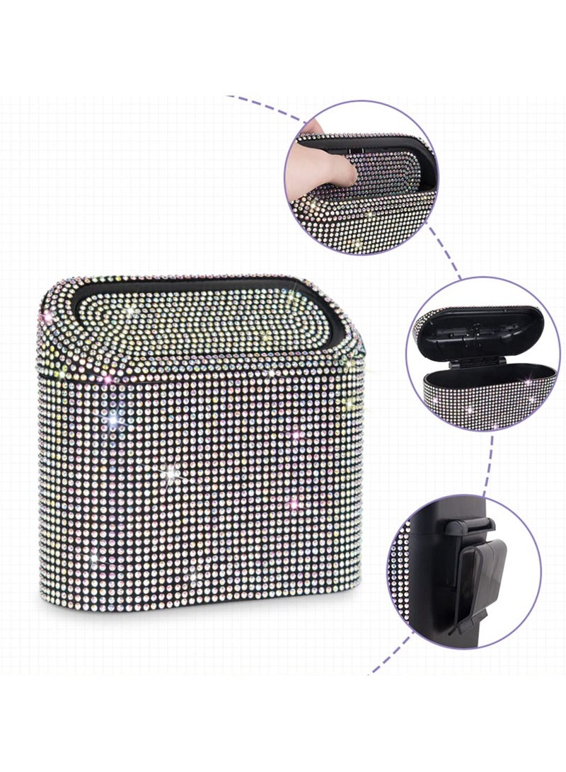 Kimaya Car Trash Can with Lid, Mini Bling Crystal Hanging Auto Garbage Can Vehicle Plastic Trash Bin Dustbin Organizer Container for Auto Cars Office Viral Tik Tok Trash Can, Black - Image 5