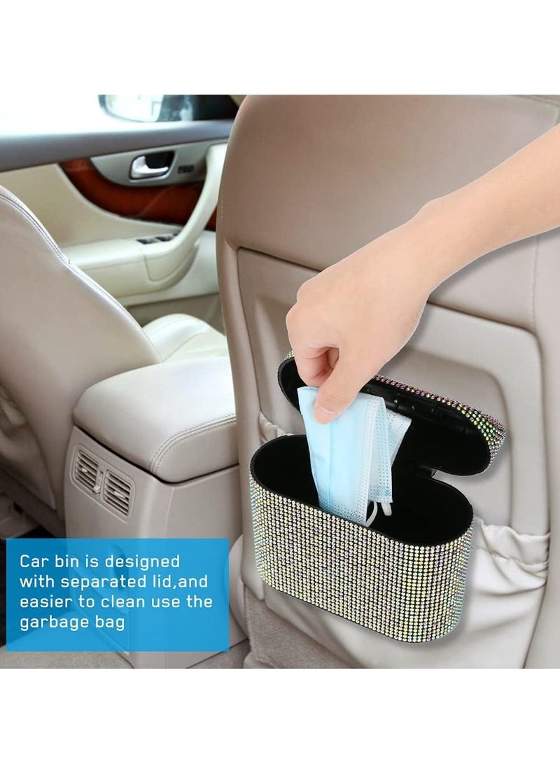 Kimaya Car Trash Can with Lid, Mini Bling Crystal Hanging Auto Garbage Can Vehicle Plastic Trash Bin Dustbin Organizer Container for Auto Cars Office Viral Tik Tok Trash Can, Black - Image 4