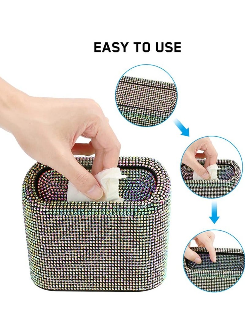 Kimaya Car Trash Can with Lid, Mini Bling Crystal Hanging Auto Garbage Can Vehicle Plastic Trash Bin Dustbin Organizer Container for Auto Cars Office Viral Tik Tok Trash Can, Black - Image 3
