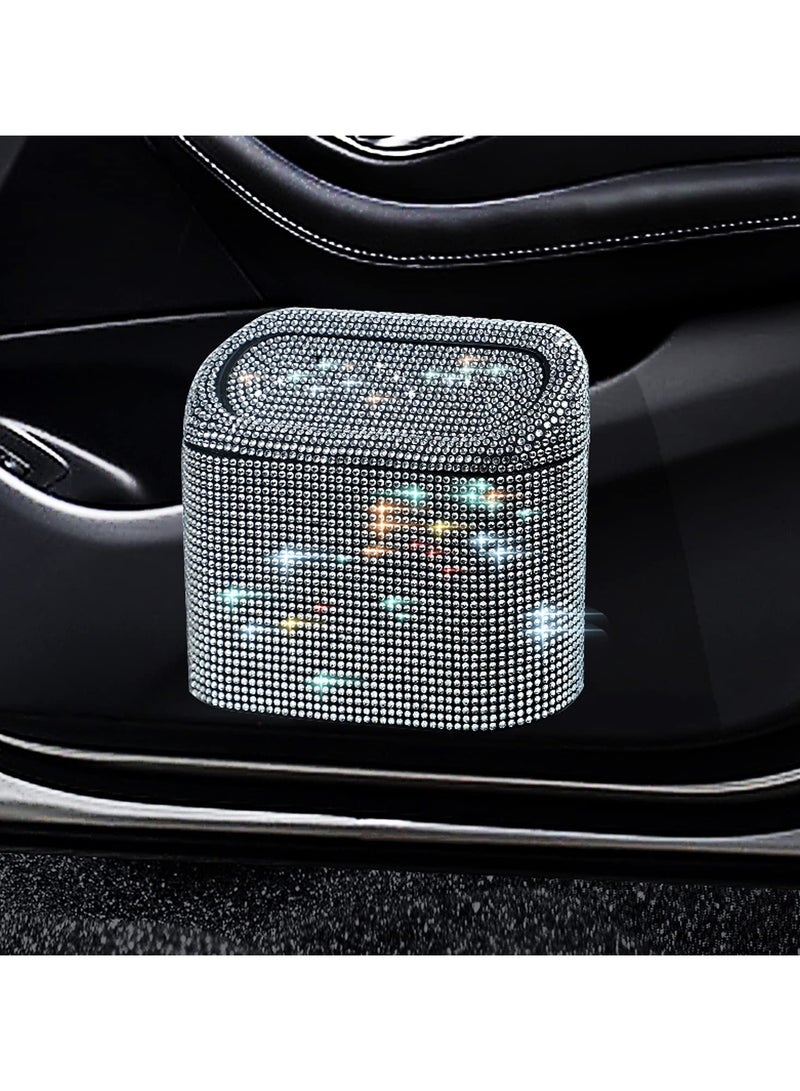 Kimaya Car Trash Can with Lid, Mini Bling Crystal Hanging Auto Garbage Can Vehicle Plastic Trash Bin Dustbin Organizer Container for Auto Cars Office Viral Tik Tok Trash Can, Black - Image 2