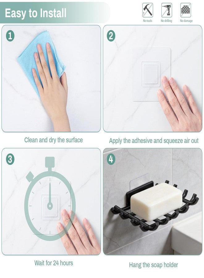 Oasiteege Bar Soap Holder for Shower Wall, Self Draining Plastic Bar Soap Dish Tray Container Case for Bathroom Sink, Adhesive Shower Soap Dish Holder Wall Mounted, Black 2 Pack - Image 3