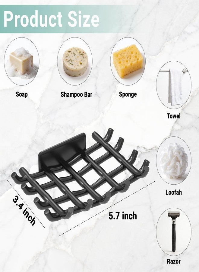 Oasiteege Bar Soap Holder for Shower Wall, Self Draining Plastic Bar Soap Dish Tray Container Case for Bathroom Sink, Adhesive Shower Soap Dish Holder Wall Mounted, Black 2 Pack - Image 2
