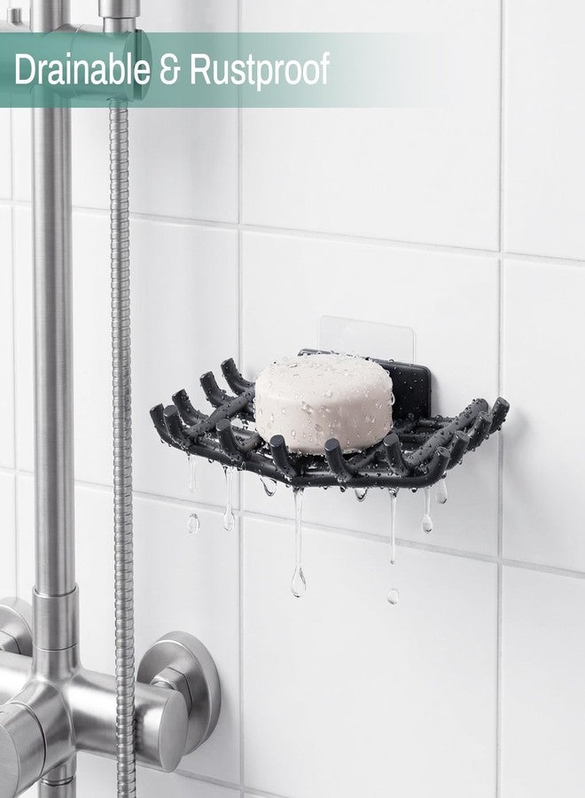 Oasiteege Bar Soap Holder for Shower Wall, Self Draining Plastic Bar Soap Dish Tray Container Case for Bathroom Sink, Adhesive Shower Soap Dish Holder Wall Mounted, Black 2 Pack - Image 4