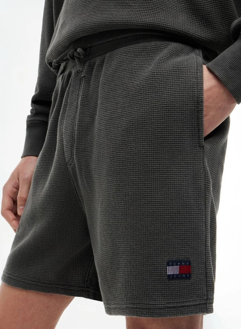 Tommy Jeans Black Washed Waffle Knit Sweat Shorts for Men | Best Price UAE