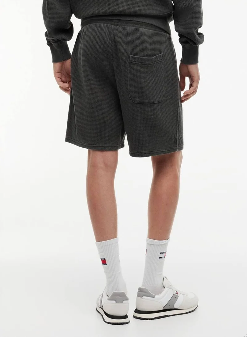 Tommy Jeans Black Washed Waffle Knit Sweat Shorts for Men | Best Price UAE