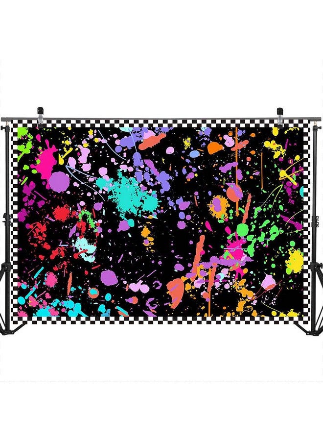 Mocsicka Neon Glow In The Dark Birthday Backdrop Graffiti Paint Colorful Splatter Neon Party Decorations Slime Glowing Party Supplies Photography Banner Photo Booth Props (7X5Ft) - Image 2