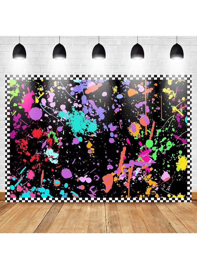 Mocsicka Neon Glow In The Dark Birthday Backdrop Graffiti Paint Colorful Splatter Neon Party Decorations Slime Glowing Party Supplies Photography Banner Photo Booth Props (7X5Ft) - Image 3