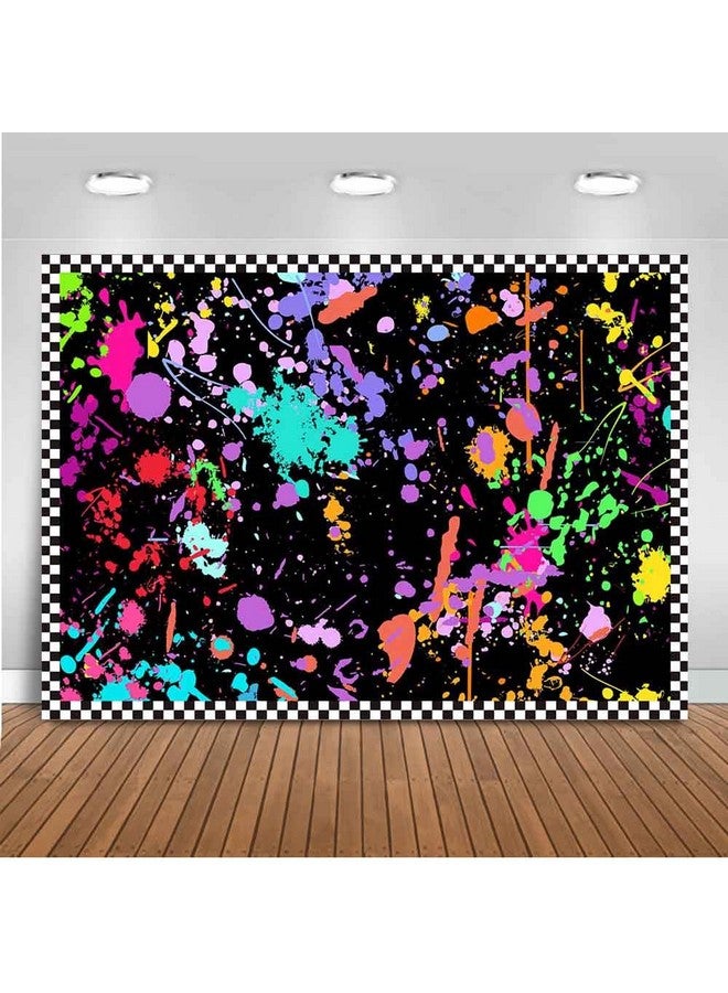 Mocsicka Neon Glow In The Dark Birthday Backdrop Graffiti Paint Colorful Splatter Neon Party Decorations Slime Glowing Party Supplies Photography Banner Photo Booth Props (7X5Ft) - Image 1