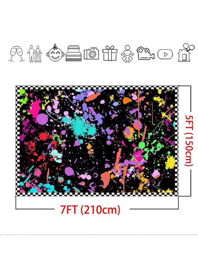 Mocsicka Neon Glow In The Dark Birthday Backdrop Graffiti Paint Colorful Splatter Neon Party Decorations Slime Glowing Party Supplies Photography Banner Photo Booth Props (7X5Ft) - Image 4