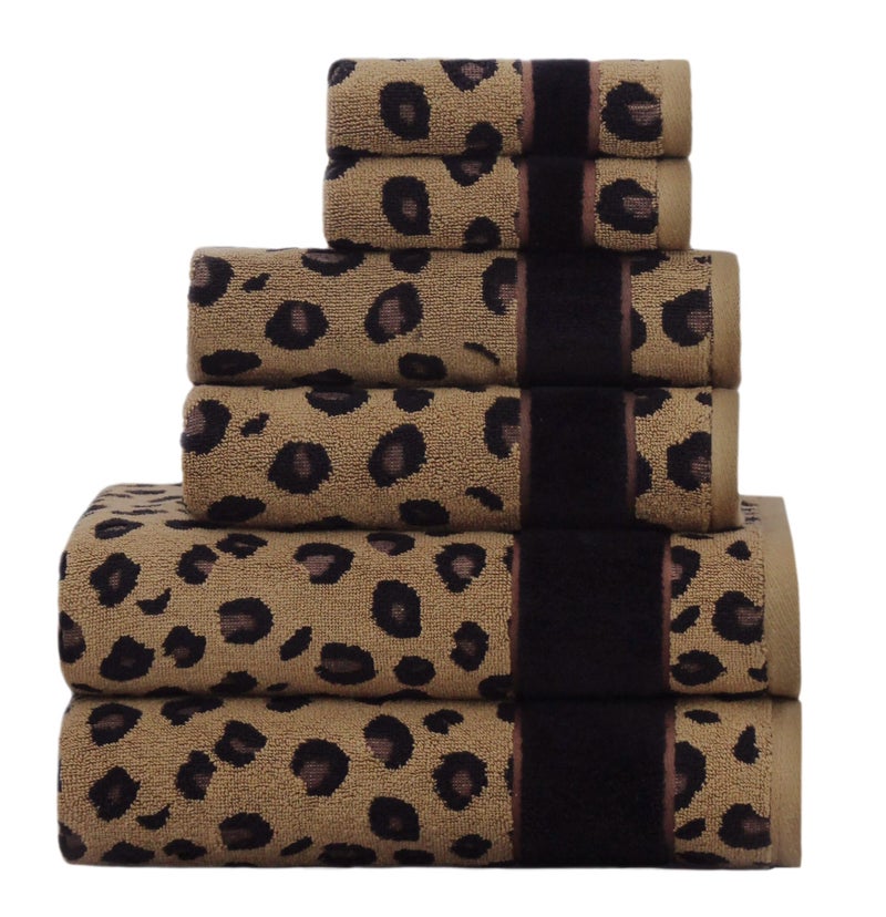 COTTON CRAFT 6 Piece Towel Set  Animal Print Leopard Cheetah Africa Safari 100 Cotton Jacquard 2 Bath Towel 2 Hand Towel 2 Washcloth Soft Absorbent Luxury Decorative Guest Towel Bathroom Towel Set