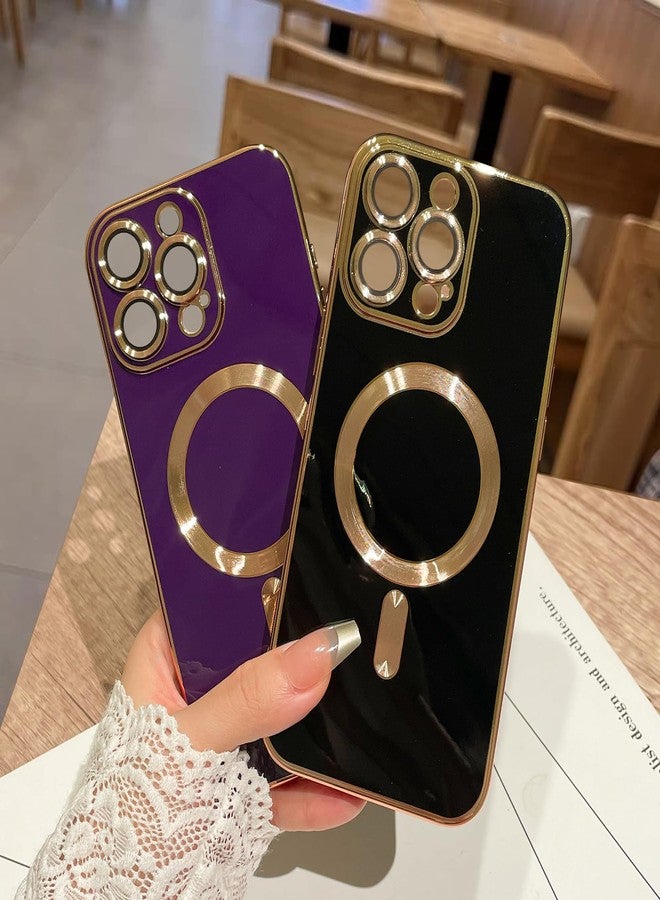 OOK Magnatic Case for iPhone 16 Pro Case [Compatible with MagSafe] Full Camera Lens Protector Gold Electroplate Edge Soft TPU Shockproof Protective Phone Case for Women Men 6.3 Inch - Black - Image 4