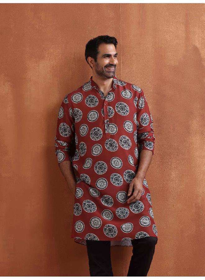 ترو برونز Men's Rust Printed Kurta - Image 3