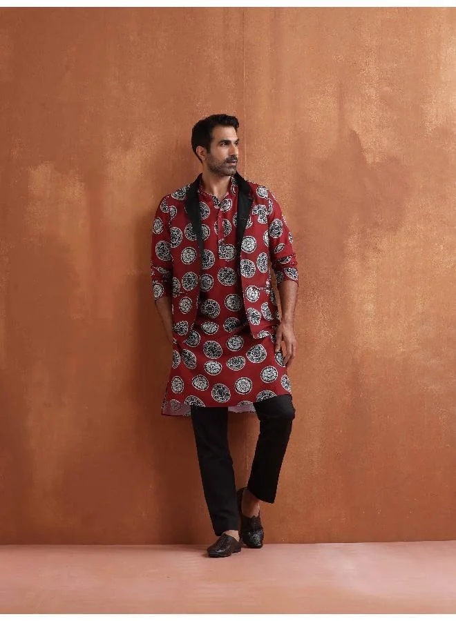trueBrowns Men's Rust Printed Kurta
