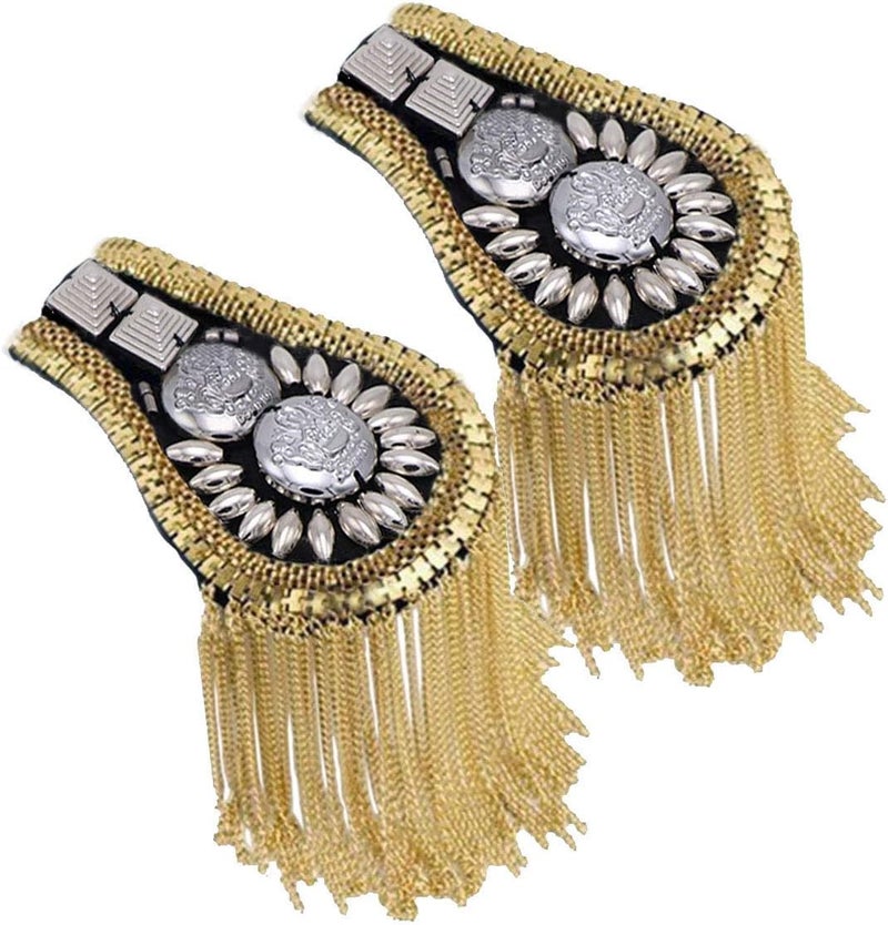 Zthread 1 Pair Blazer Epaulet/Kpop Fringed/Tassel Metal Punk Shoulder Epaulette/Dpikes Brooch for Men Women 3 Colors Options - Image 1
